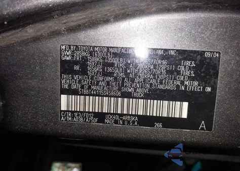 2005 Toyota Tundra Sr5 V8 from USA, damaged, VIN 5TBBT44115S458606